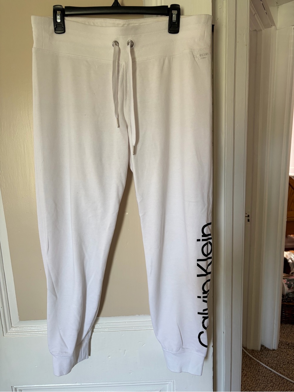 Calvin Klein White Logo Side-Print Jogger Sweatpants